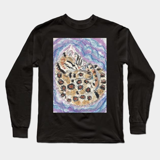 Sleeping  Bengal kitten cat Long Sleeve T-Shirt by SamsArtworks